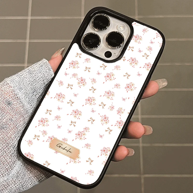 Chic Pink Bow & Flower Soft Phone Case with Black Border