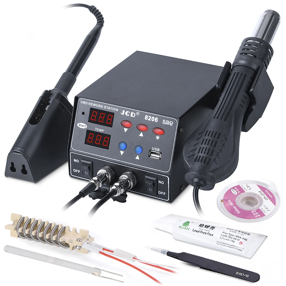 

Soldering Station 8206 800W 2 in 1 Digital Display SMD Rework Hot Air Gun Solder Iron 220V ESD Welding Desoldering Repair Tools