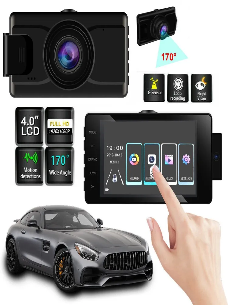 

3 Lens Car DVR Dash Cam Video Recorder G-Sensor IPS 1080P HD Front and Rear Camera Touch Screen 4inch Dash Cam Cars Camcorder