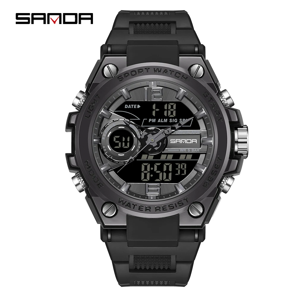 SANDA Military Sport Watch Men Multifunction Dual Display LED Digital Watches Alarm Waterproof Quartz Watch Relogio Masculino 