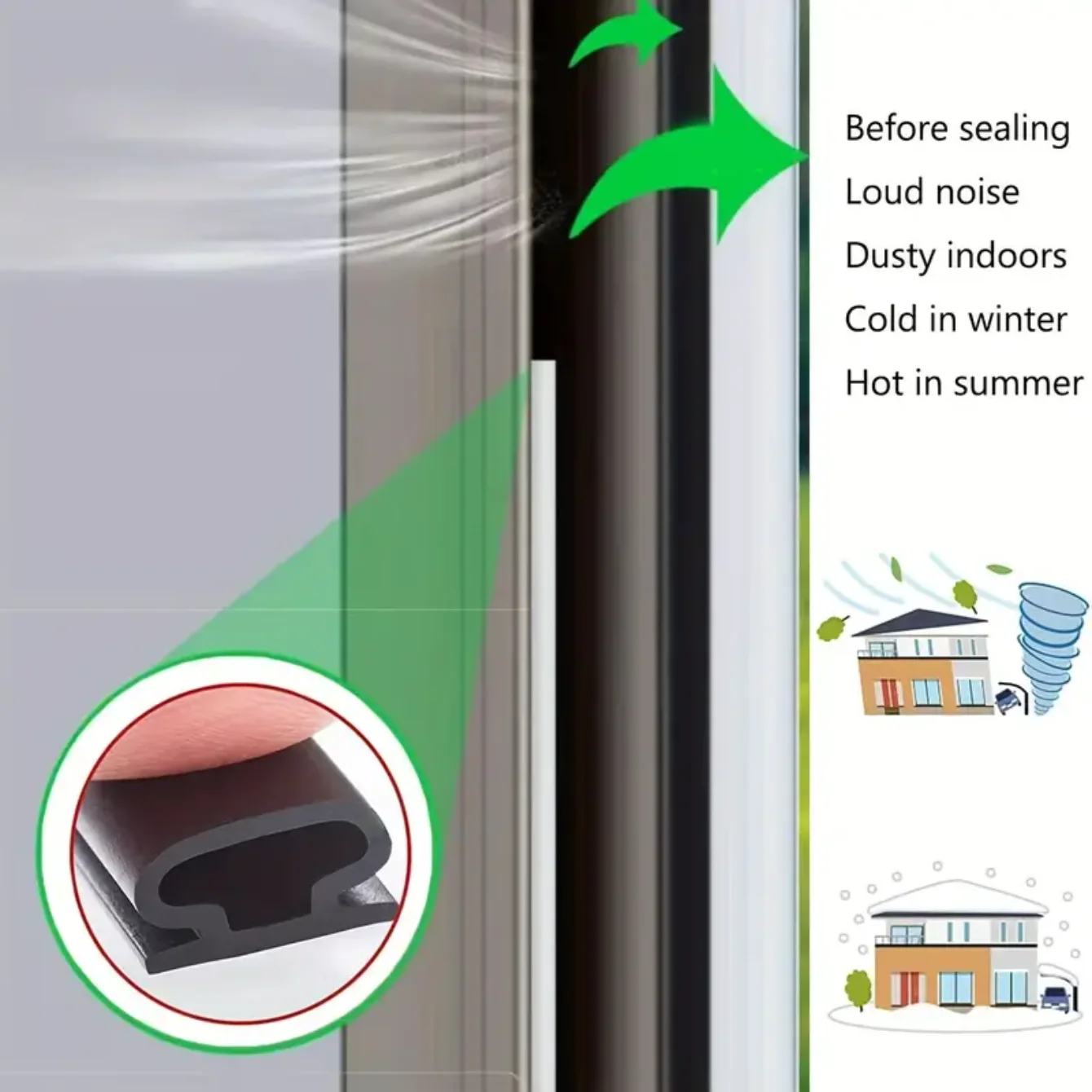 Door Seal Strip Weather Stripping 1pc Window And Door Soundproofing Self-Adhesive Backing D-Shape
