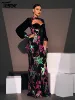 Yesexy Black 2024 Church Dress Round Neck Long Sleeved Sequin Mermaid Evening Formal Occasion Dresses 5