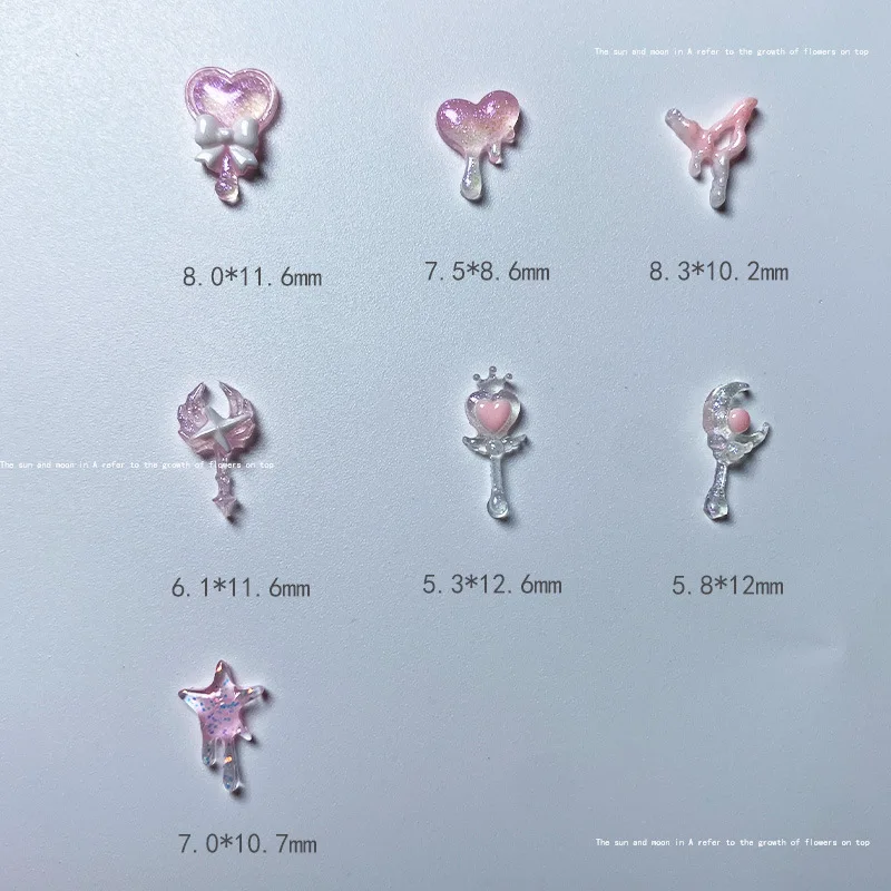 50pcs 뷰티 소녀 매직 스틱 네일 참 액세서리 3D 수지 네일 부품 핑크 글로우 러브 보우 매듭 홀 네일 아트 데코 용품