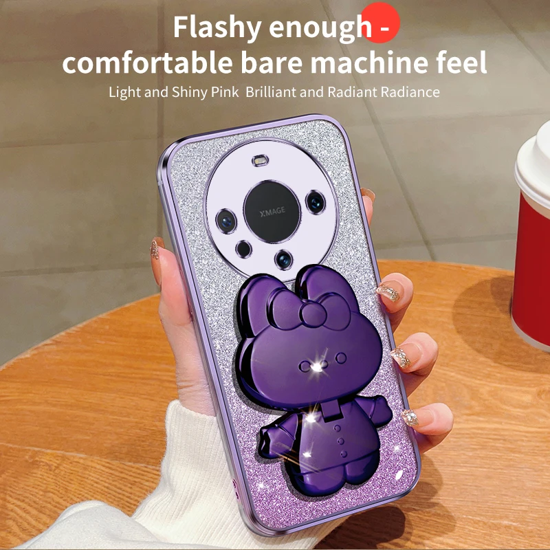 Custodia con specchio per il trucco con motivo a coniglio glitterato Mate 30 40 per Huawei Nova 10 Pro 8 11 7 Se 5pro 3 4 5 6 Cover morbida Nova9se_voghion.com
