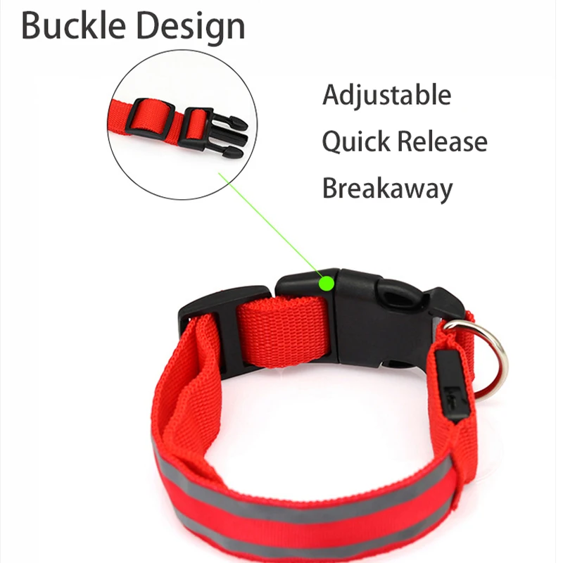 Dog Collar USB Rechargeable/Button Battery Luminous Flashing LED Reflective for Cats