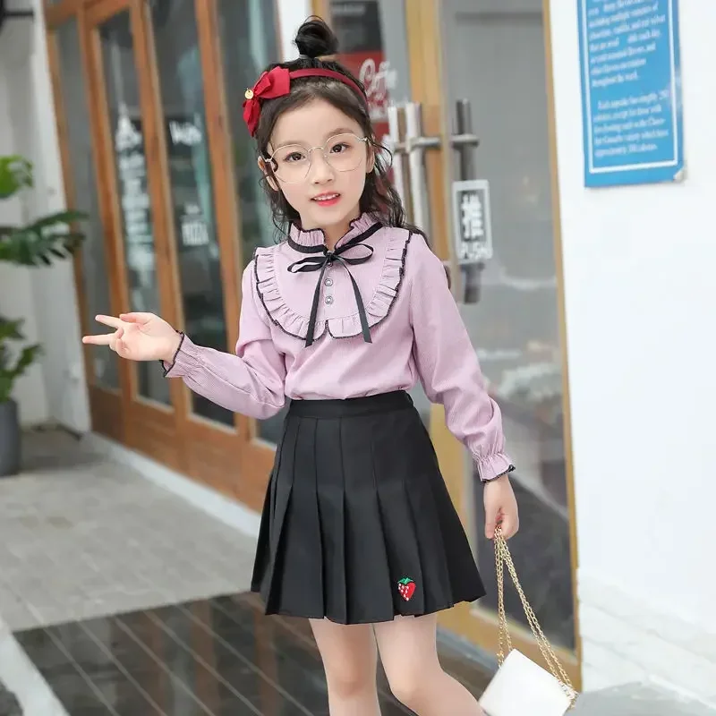 Girl Pleated Skirts School Children Clothing 2 4 6 8 10 12 13 14 Years Baby Girl Skirt with Shorts Pink Student Kids Tutu Skirt