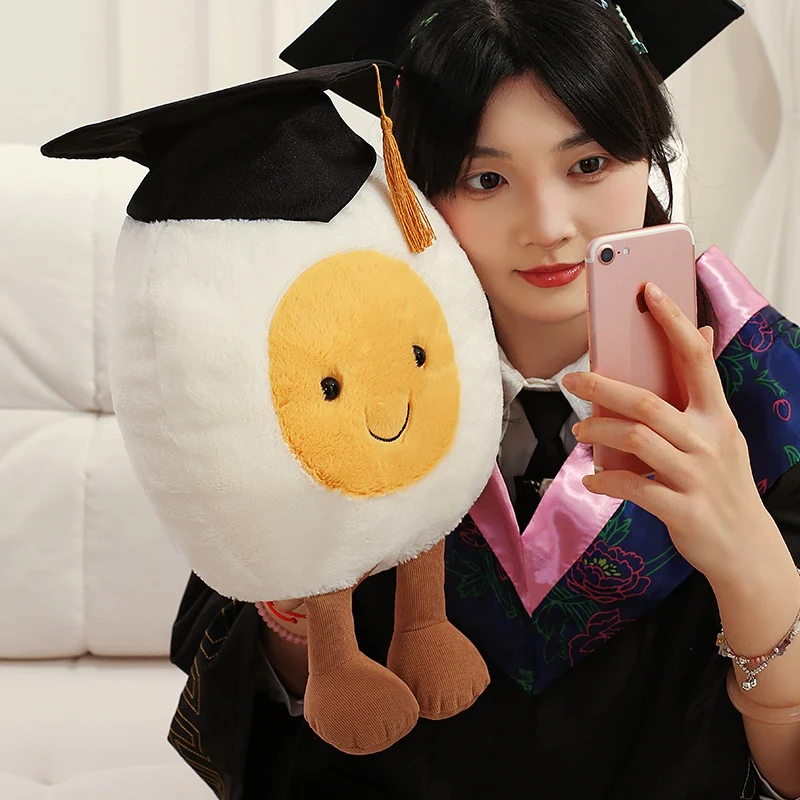 Funny Breakfast Doctor Egg Cute Plush Toy Students Graduation Gifts Holiday Present for Friends Office Decor Throw Pillow Dolls