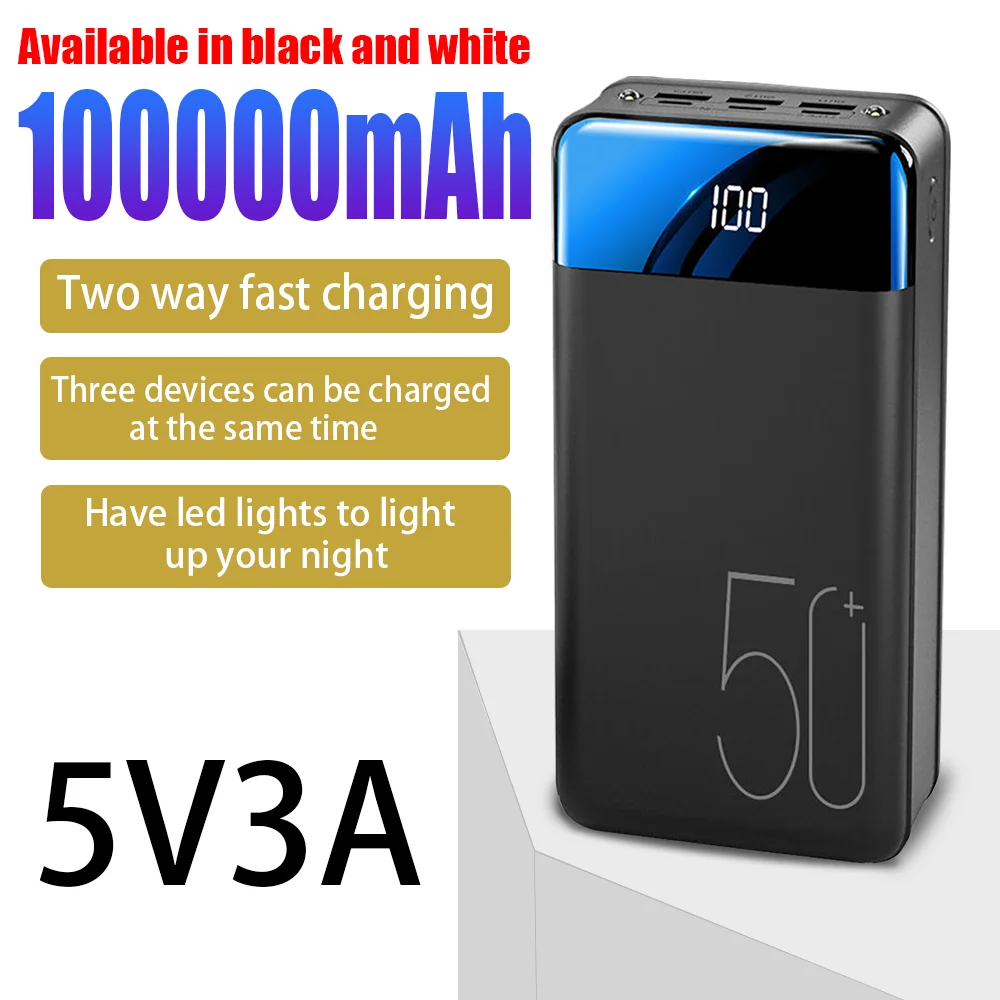 

100000mah USB Fast Charging Power Supply LED Display Portable Mobile Phone Tablet External Battery Charging Source Battery