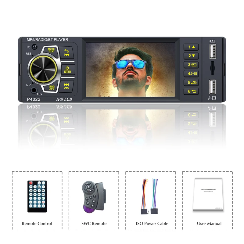 1 Din 3.8" Car Radio Stereo Touch Screen BT Music Handsfree MP5 Player TF USB Charging Remote Audio System ISO Head Unit P4022