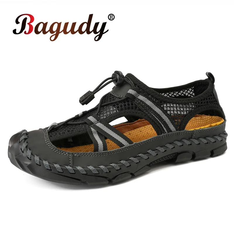 

Men's Summer Sandals Leather Slip on Breathable Outdoor Casual Shoes Men's Leather Sandals Beach Hiking Slip on Soft sandals