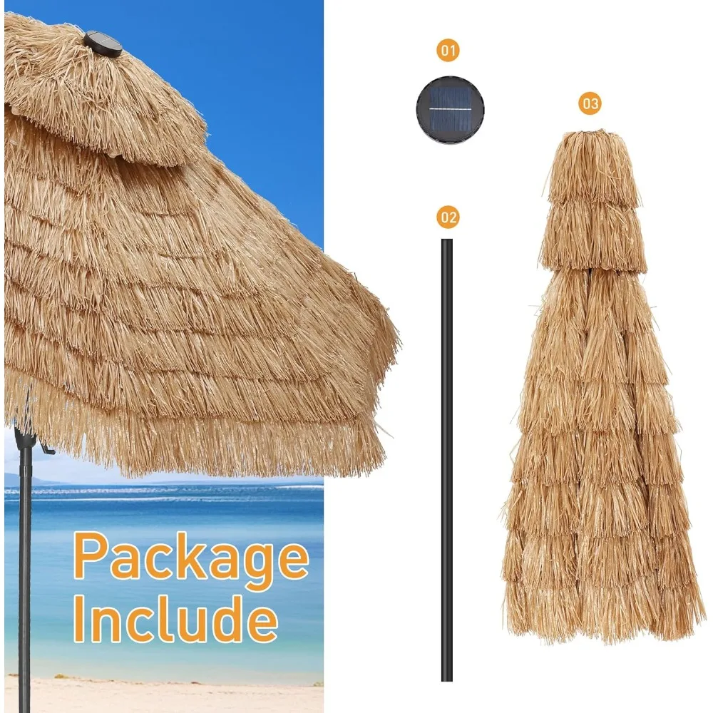 9 FT Hula Thatched Tiki Umbrella, Hawaiian Style Beach Patio Umbrellas, for Patio, Garden, Beach, Pool. 4