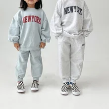 2021 Autumn New Kids Suit Fashion Letter Print Girls Set Korean Long Sleeve Top Casual Children Clothes american clothing