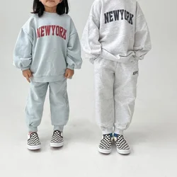 2021 Autumn New Kids Suit Fashion Letter Print Girls Set Korean Long Sleeve Top Casual Children Clothes american clothing