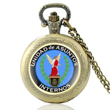 

Antique Bronze Unidad De Asuntos Internos Glass Cabochon Quartz Pocket Watch Vintage Men Women Pendant Necklace Watches Gifts