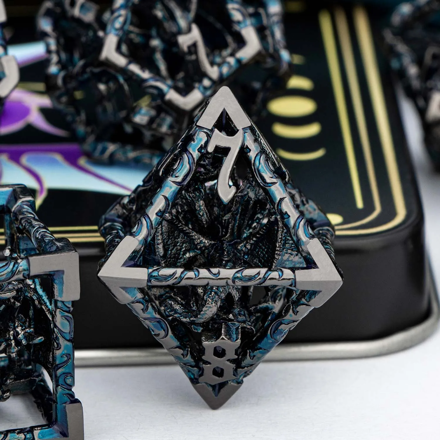 DND Metal Hollow Dragon Dice Set D20 D6 Polyhedral RPG Table Role Playing Game