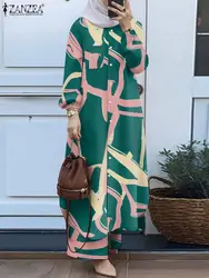 Women Muslim Matching Sets ZANZEA Bohemain Floral Blouse Autumn Wide Leg Pants Sets Fashion Long Shirt Suit Dubai Tracksuits