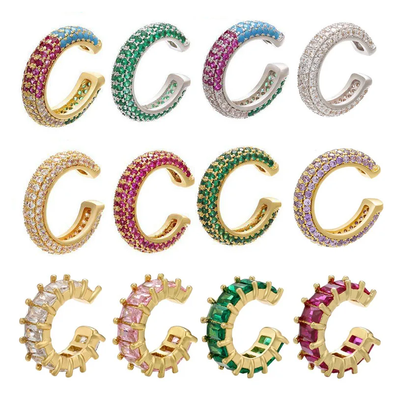 1 Piece Ear Clip Earrings Rainbow CZ Gold Silver Color Earing Jewelry Aretes Non Pierced Blue Black Clear Clipping ear clip earrings