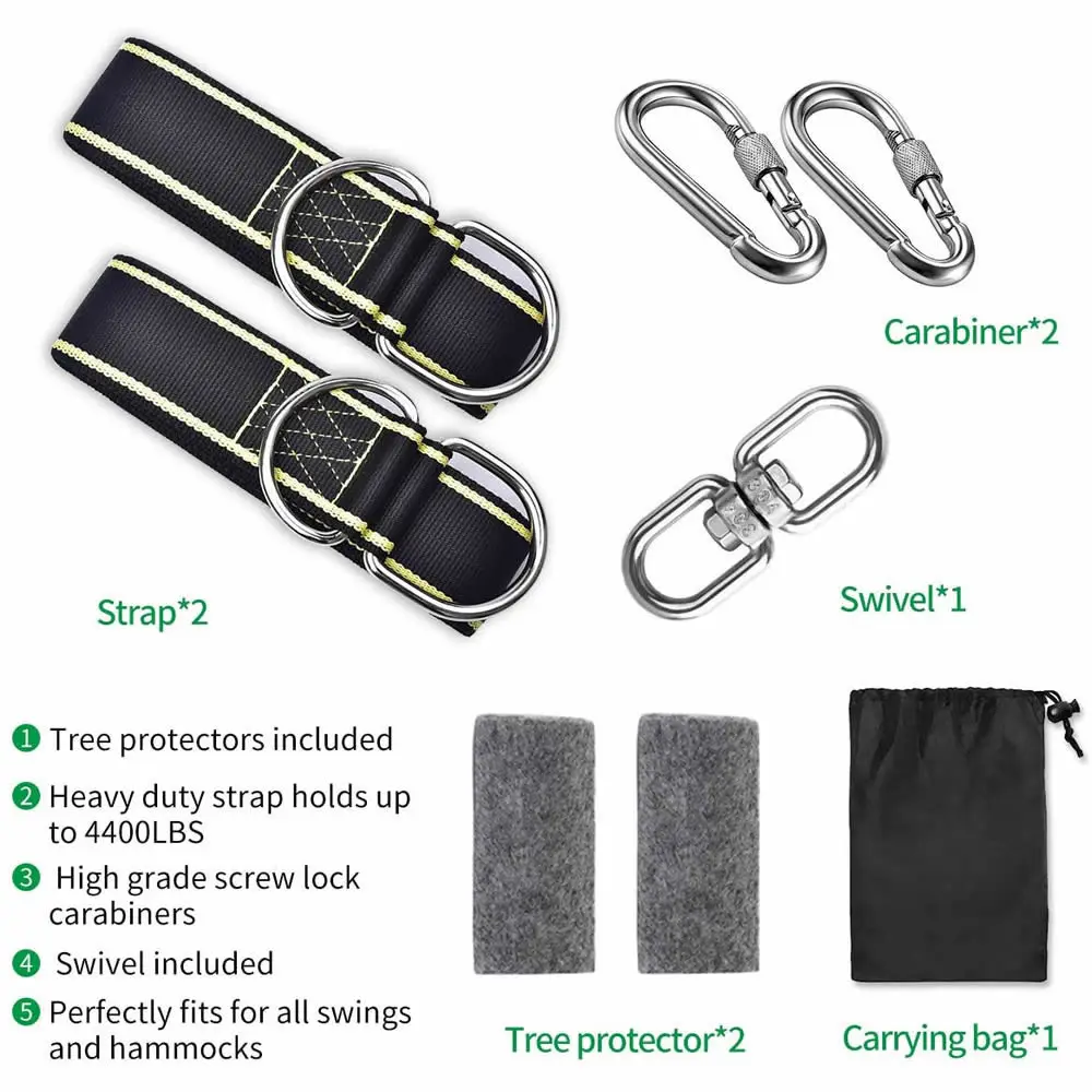 Easy & Fast Installation Tree Swing Hanging Kit Swing Straps Tree Protectors with Safer Lock Carabiners Swivel To Choose 2