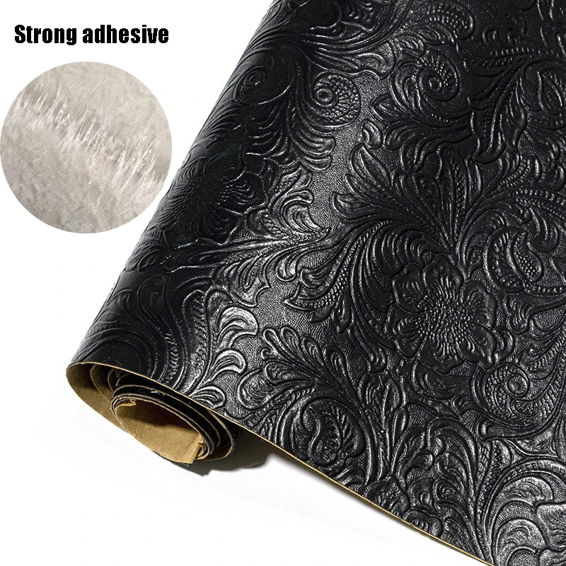 Gold Black Faux Adhesive Leather Patch,Vintage Pteris Embosseed Self-Adhesive Leather for Sofa Furniture Car Seat DIY Handmade
