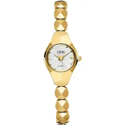 Blue Women's Luxury Fashion Metal Bracelet Waterproof Quartz Watch (Gold)