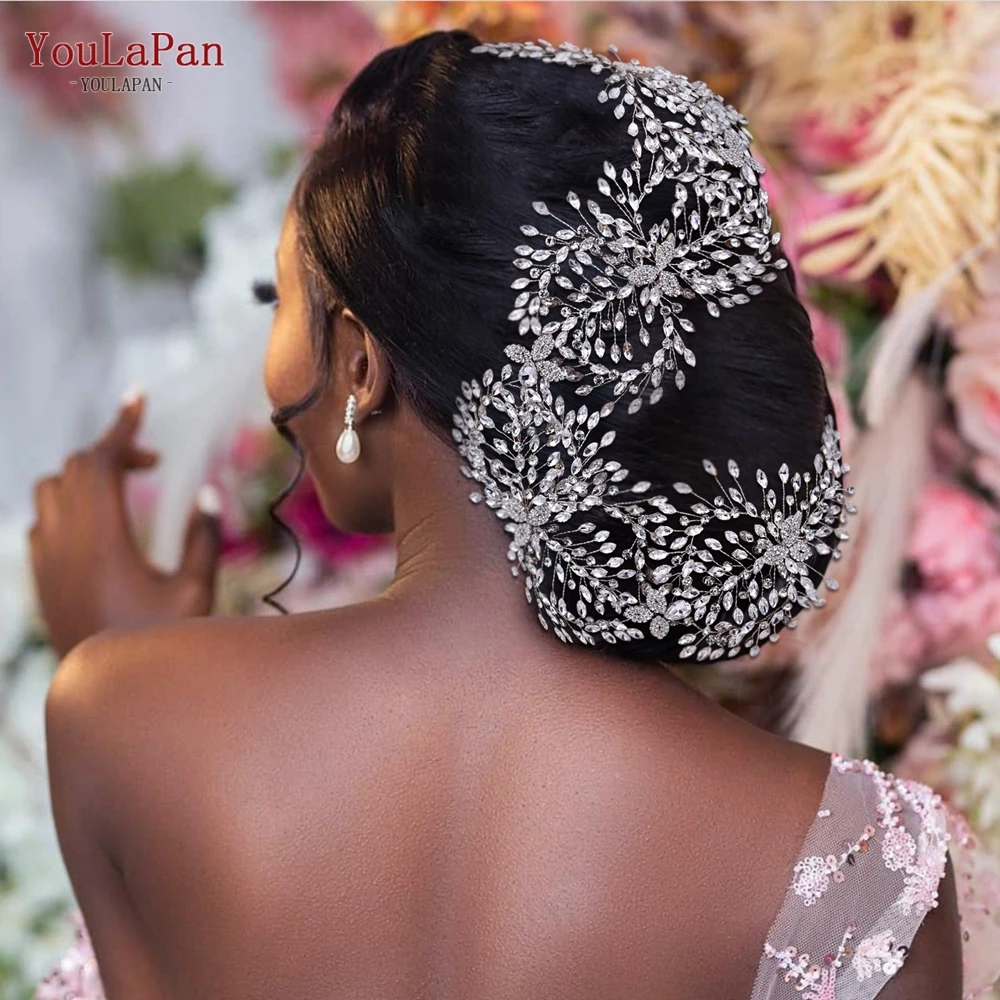 YouLaPan HP461 Crystal Bridal Headband Long Headpiece for Bride Wedding Hair Accessories Princess Tiara Indian Bridal