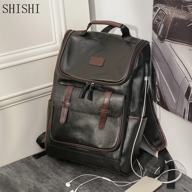 

Vintage Leather Men Backpack Man Luxury Travel Backpack Business Male Laptop Bag Casual Students School Bag For Boys