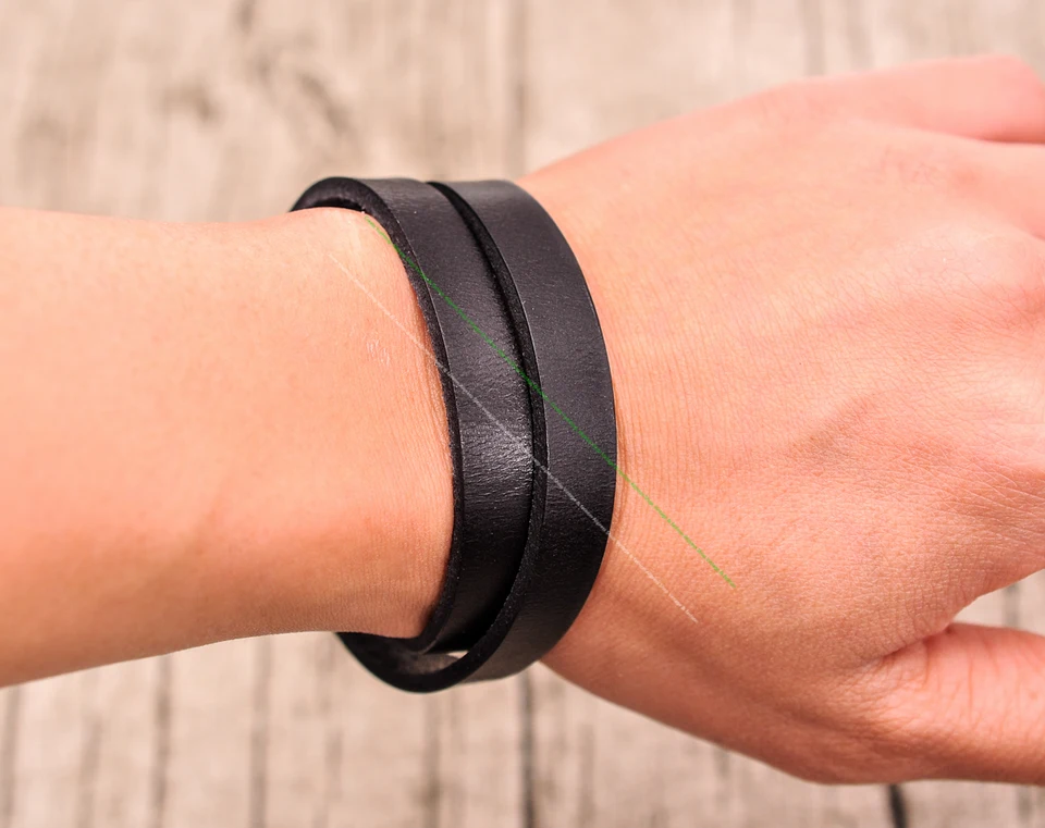 G558 Black Surfer Classic Men 2 Wrap Pelle Bovina Bracciale In Vera Pelle Polsino Polsino Chiusura Con Fibbia Ad Ardiglione - Foto 9