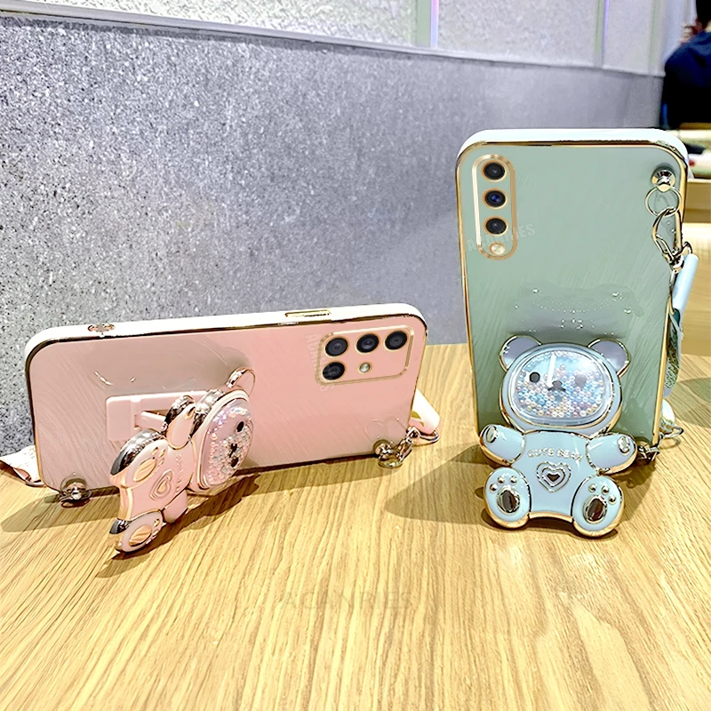 Cute Bear Silicone Crossbody Lanyard Phone Case with Holder
