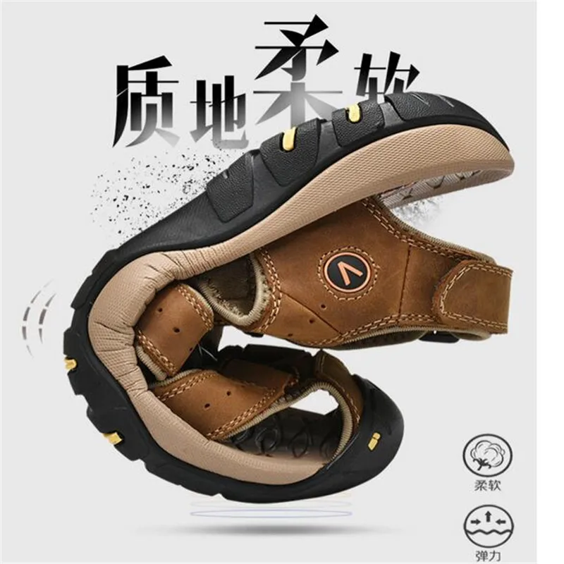 New Men's Summer Single Shoes Sandals Men Outdoor Leather Baotou Breathable Slippers Wear-resistant Non-slip Sports Sandals