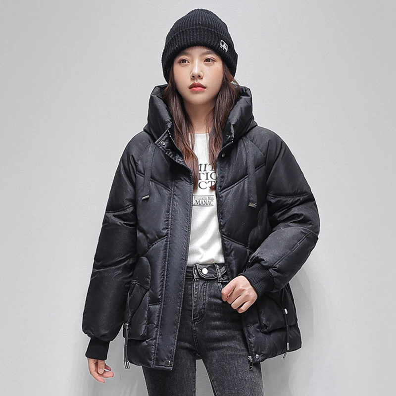 

Пуховик с подкладкой, Женское пальто, новинка 2022, зимняя теплая парка, женская короткая верхняя одежда, Корейская свободная повседневная куртка с капюшоном