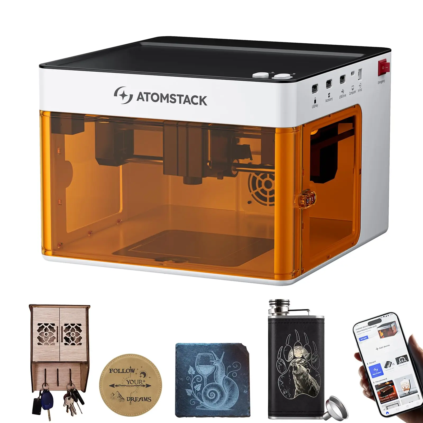 ATOMSTACK P1 5W ダイオードレーザー彫刻機 レーザー加工機 小型 ATOMSTACK P1 5W レーザー彫刻機 カッター機能付き モノコック一
