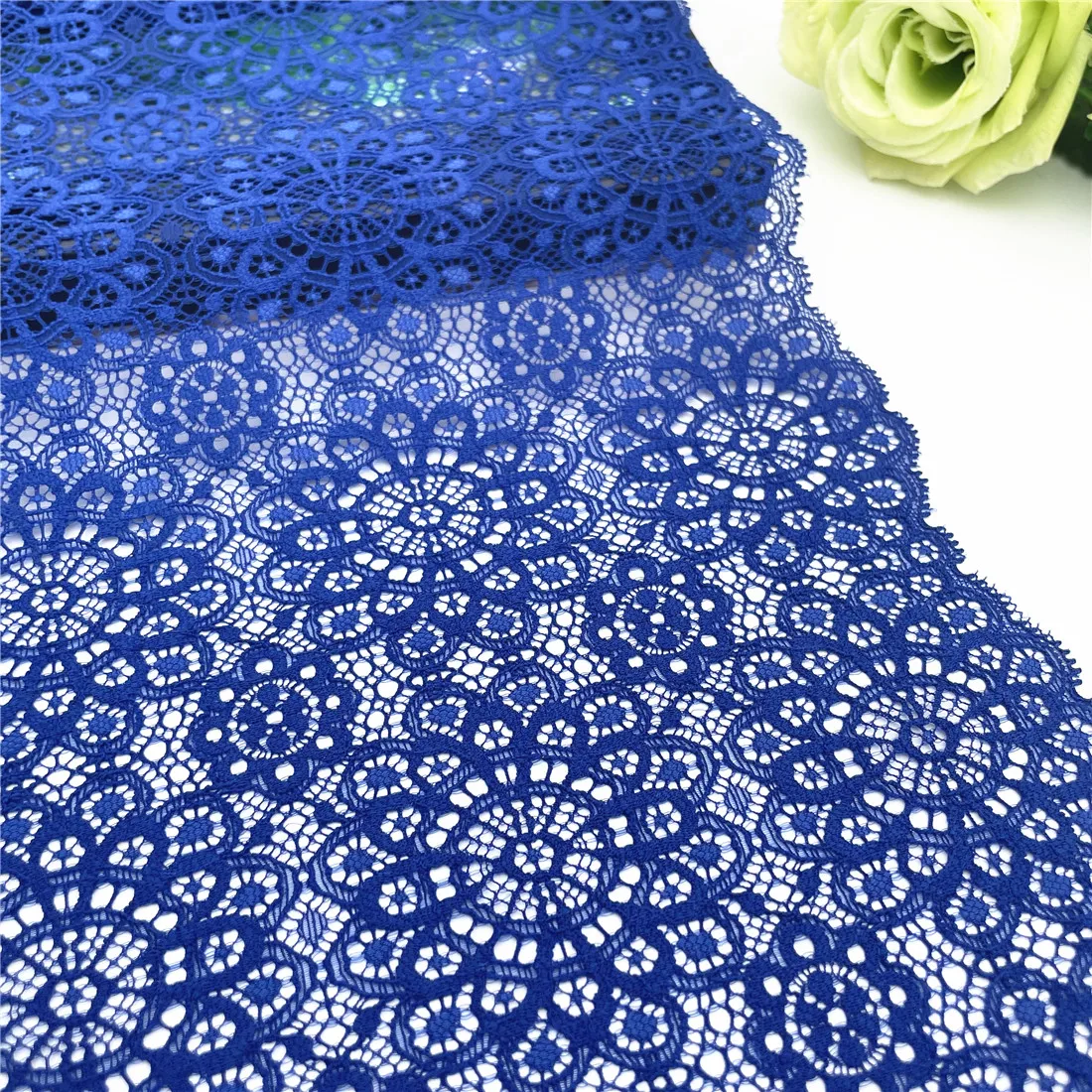3y/lot Width 26cm Klein Blue Elastic Stretch Lace Trims For Clothing Accessories Dress Sewing Applique Costume Lace Fabric 2