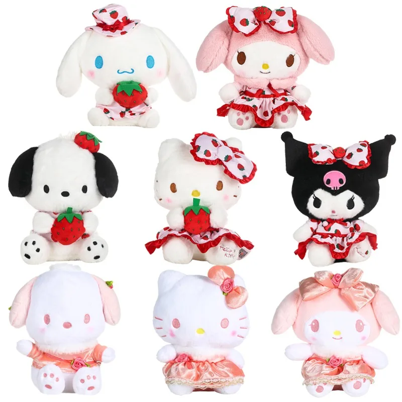 

20 см мультфильм Sanrioed розовая серия My Melody Kuromi Hellokittys плюшевые игрушки милая Лолита платье плюшевые куклы Детский подарок на день рождения