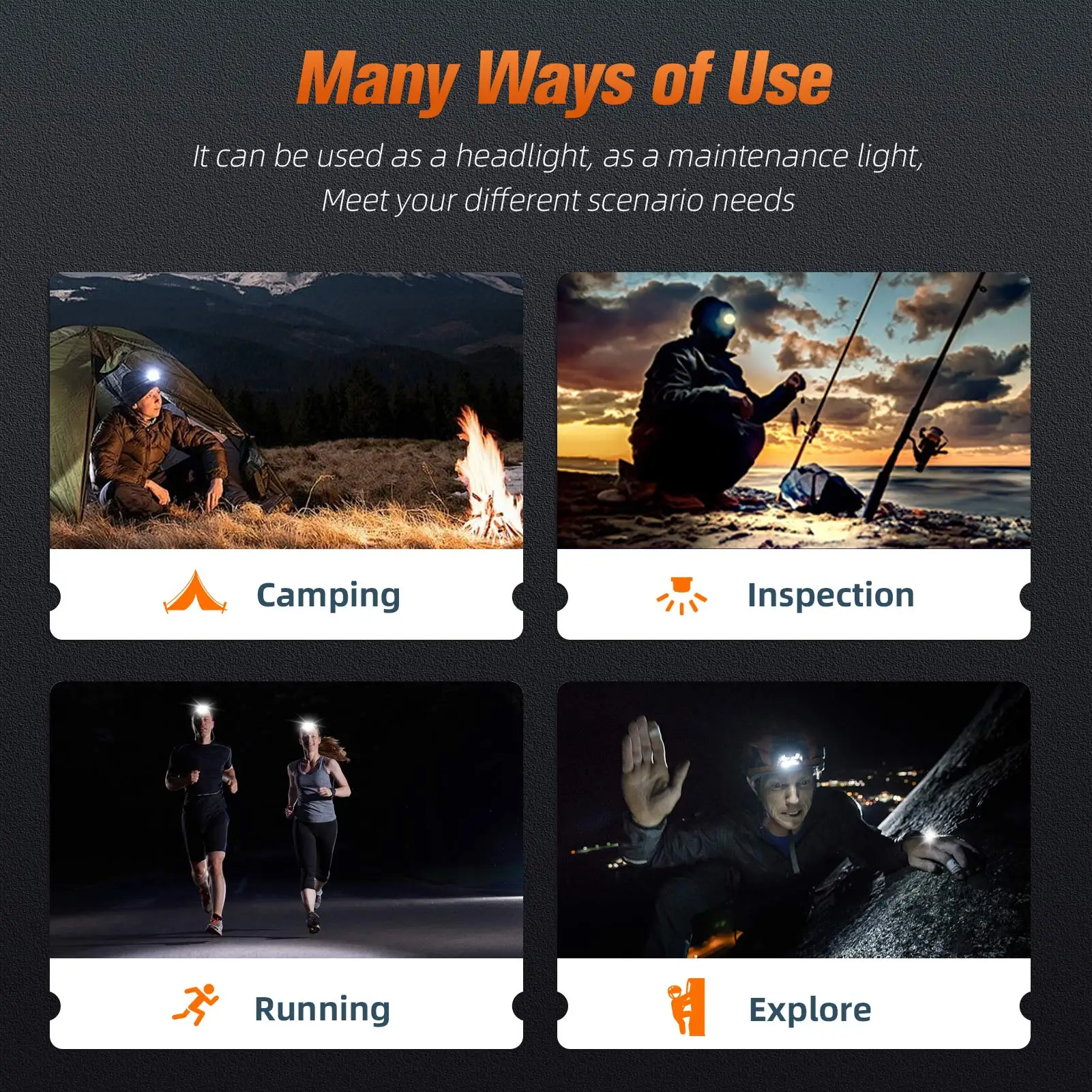 SUPERFIRE HL80-C LED Headlamp USB C Rechargeable Telescopic Zoomable Sensor Headlight Fishing Camping