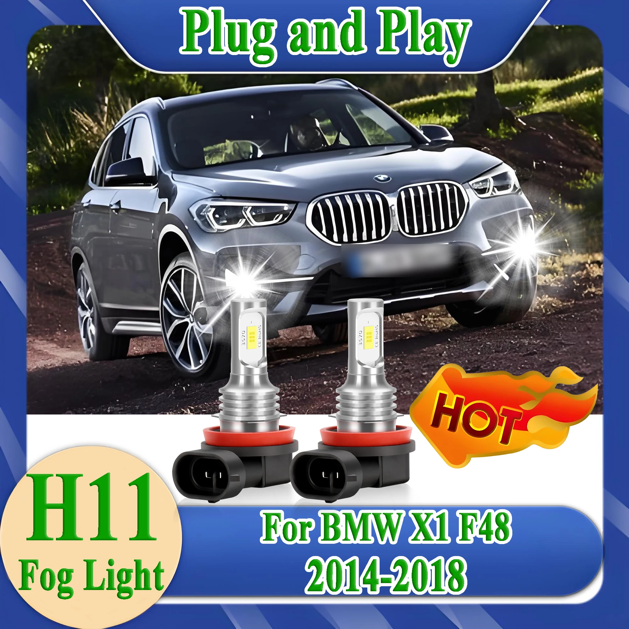 2PCS H11 LED 안개등 6000K CSP 칩 슈퍼 브라이트 BMW X1 F4..