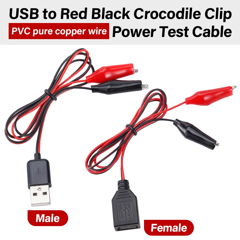 1/2Pcs 60CM Alligator Test Cilp To USB Male Female Connector Adapter Crocodile Test Clamp Clip Power 5V test Cable