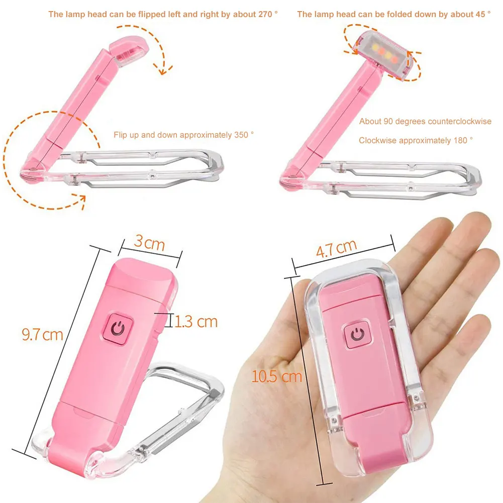 USB Rechargeable Portable Clip-on LED Reading Light Night Light for Book Lovers Kids