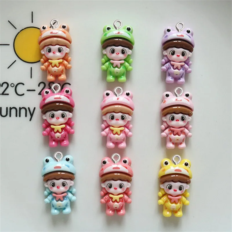 

10Pcs Cartoon Glossy Frog Girl Resin Charms Kawaii Keychain Phone Bag Decor Accessories DIY Jewelry Pendant Crafts Bracelet Hook