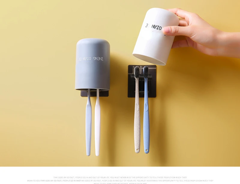 Toothbrush Cup 2pcs Toilet Punch-free Shelf Wall-mounted Toothbrush Cup Holder Simple Mouthwash Cup Holder Black Toothbrush