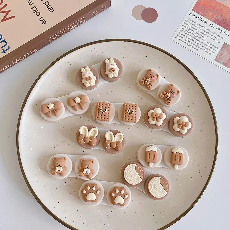 Women Girl Cute Cat Bear Bow Contact Lens Case Women Cute Cartoon Color Travel Set Lens Container Eye Contact Lenses Storage Box