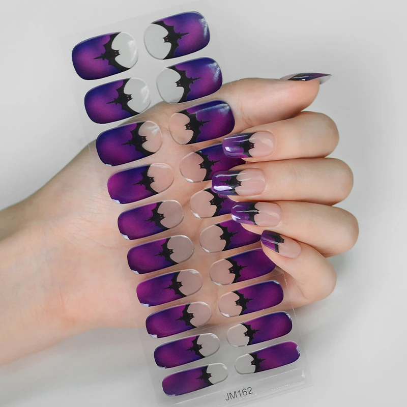 Halloween Pumpkin Ghost Gel Nail Art Stickers Adhesive Waterproof Semi Cure Gel Nails Wraps for UV Lamp Need Charm Manicure