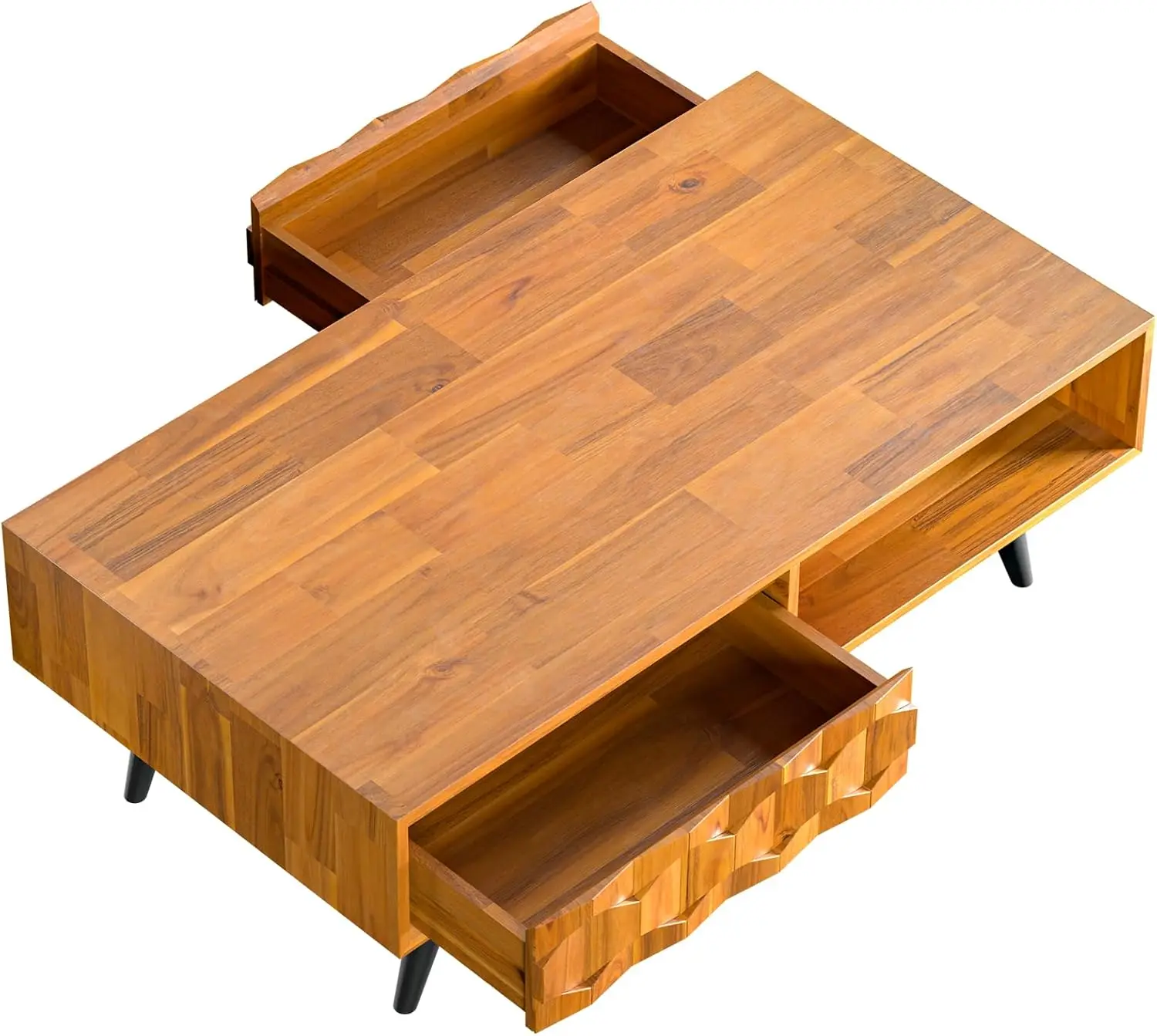Solid Wood Coffee Tables for Living Room, Coffee Table Mid Century Modern , Fully Assembled Center Table, Teak Brown 3