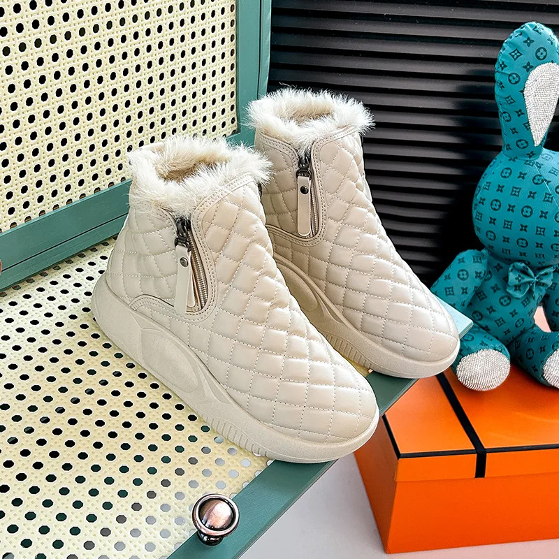 2023 Winter New Botas Mujer Platform Snow Boots Women's Warm Cotton Shoe Plush Ankle Boot  Retro Short Boot Women Shoe Botines