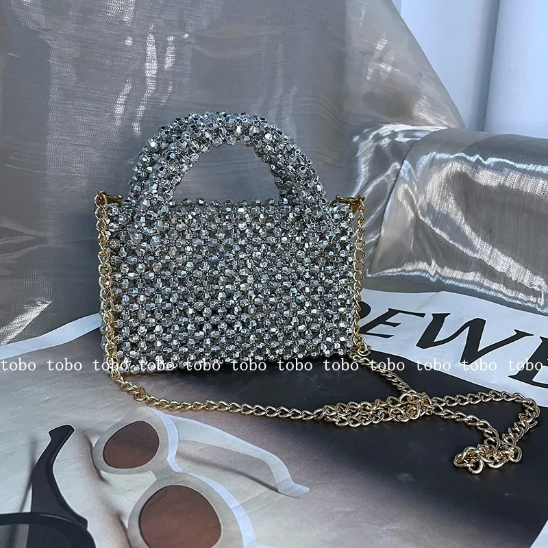 

Customized Silver Beaded Bag Handmade Acrylic Purses and Handbags Summer Beach Clutch Party Women Crossbody Tote Bags 2023 New