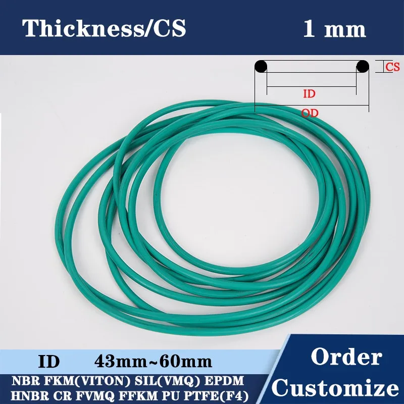 ¶ β/CS 1mm Ǹ FKM FVMQ FFKM EPDM HNBR NBR65 70 80 90 ID 42.5  60mm   O  Ŷ