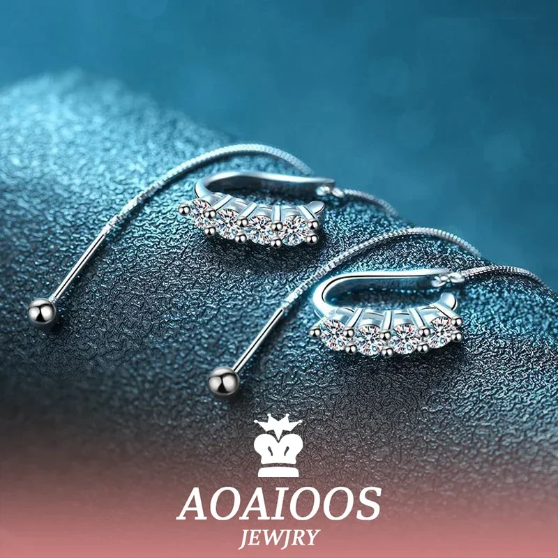 

AOAIOS 0.8ct Test Passed Moissanite Earring Luxury Design Anti-lost Simulated Diamond Drop Earrings 925 Silver Plated Platinum