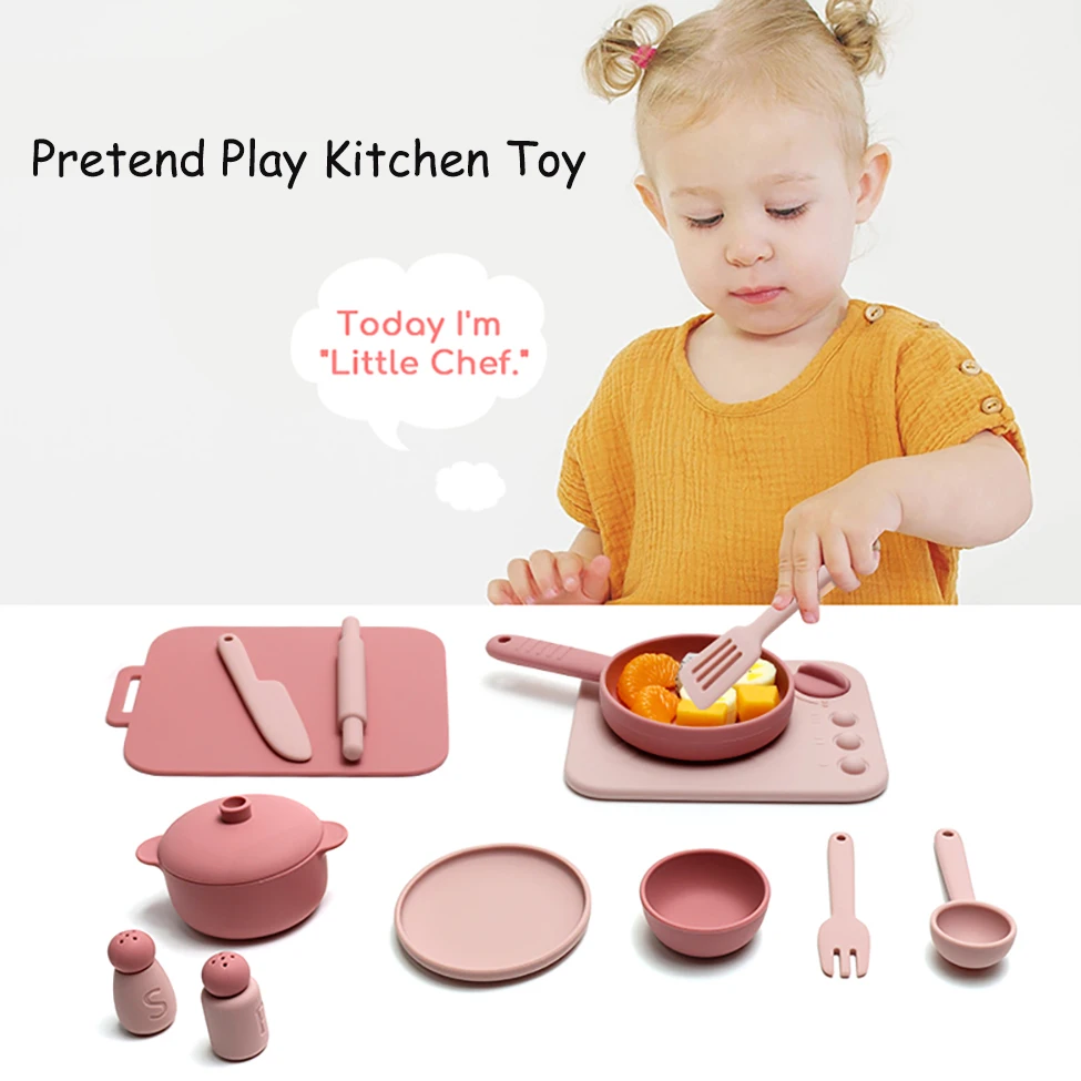 Silicone cooking play Set Toy Pretend Play kitchen tool Play Game Early Educational Toys for Toddlers Kids Gifts pretend kitchen toys kitchen toys educational toys 13 pcs set
