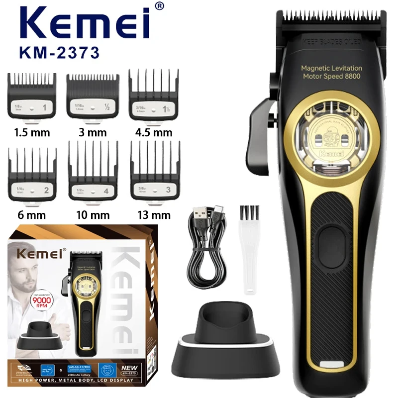 Kemei 2373 이발사 페이드 헤어 클리퍼, 전문 무선 헤어 트리머, 전기 남성..