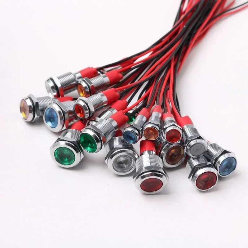 Description Picture 5 of item6mm 8mm 10mm 12mm LED Metal Indicator light waterproof Signal lamp with wire 3V 5V 6V 12V 24V 220v red yellow blue green white