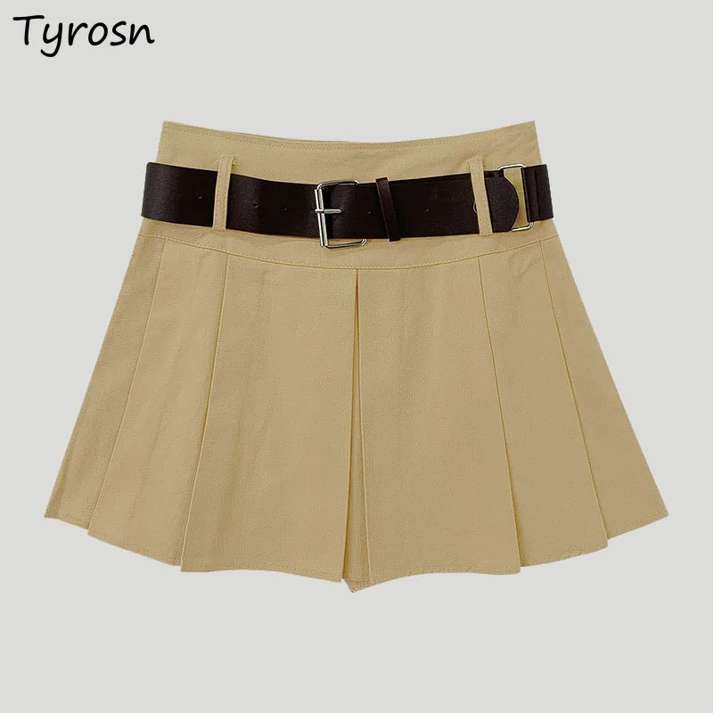 

Mini Skirts Women Retro Folds Simple Daily Sexy Sweet Design Pure Korean Style Stylish Hot Girls All-match Empire Leisure Summer